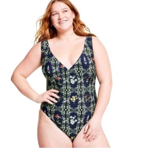 Agua Bendita for Target Other - Agua Benita x Target Navy Dainty Floral Tile Print Cheeky One Piece Swimsuit